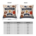 Personalised Sports Cartoon Ball Faux Quilted Pattern Soft Cosy Cushion Cover with Name Home Decor Birthday Christmas Gift for Boys Teens