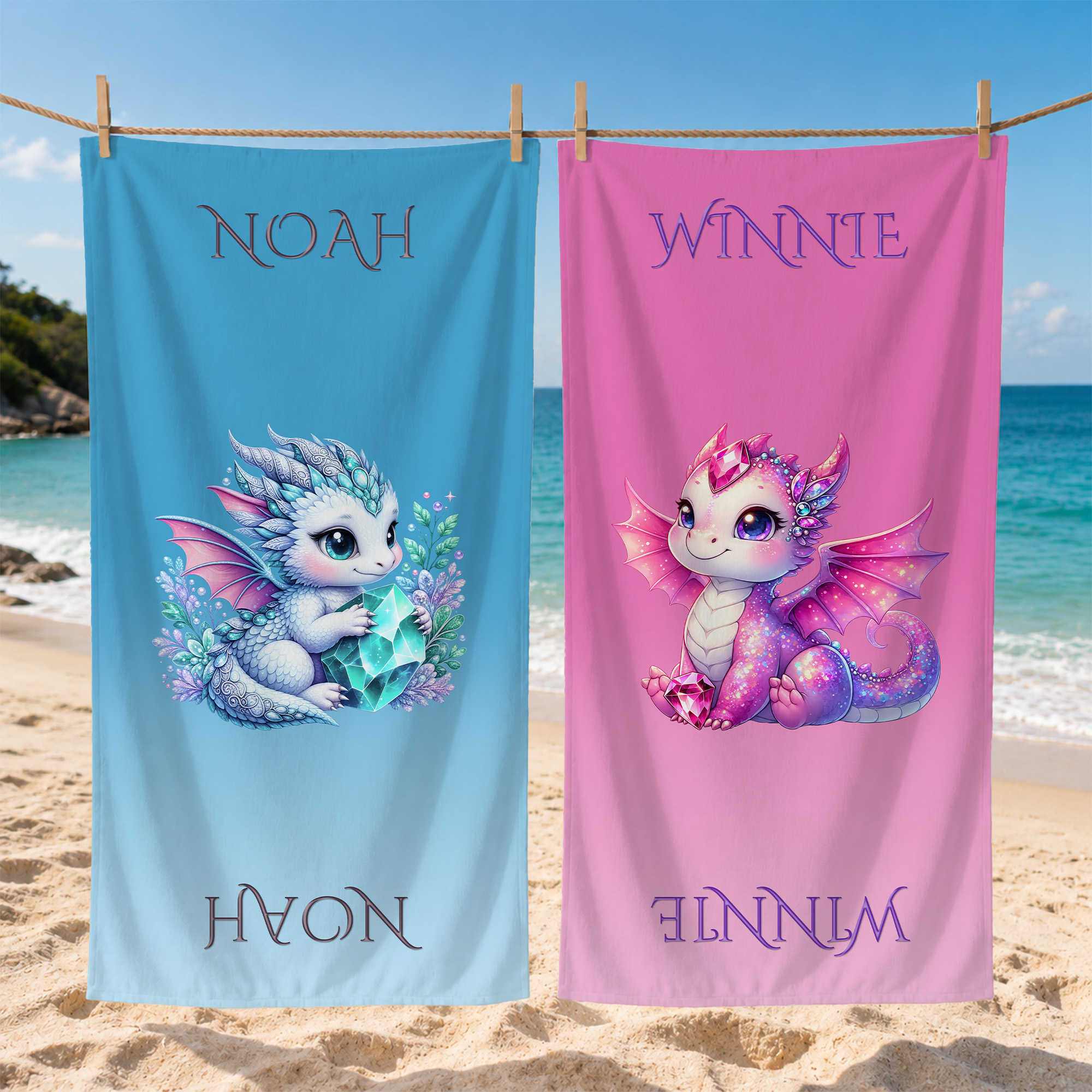 Personalisiertes, schnell trocknendes, übergroßes Strandtuch mit Geburtsstein und Drachenmotiv sowie Namensaufdruck – ideal für Strandpartys, den Alltag, Urlaub und als Geburtstagsgeschenk für Drachen