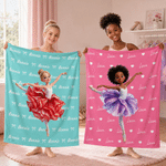 Personalized 3D-Effect Artwork Birth Flower Butterfly Ballet Girl Soft Throw Blanket with Name Home Use Birthday Gift for Ballet Lover