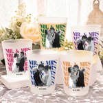 Personalized Mr Mrs Black and White Photo Frosted Plastic Cups with Name and Date Set of 10 Wedding Party Anniversary Gift for Couple