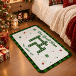 Zerbino antiscivolo personalizzato con fiocchi di neve natalizi, renne e nomi dei membri della famiglia, con testo e anno: regalo di Natale per la famiglia e gli amici