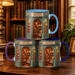 Personalized 3D-Effect Artwork Bookstore 11 oz 15 oz Ceramic Coffee Mug with Text Daily Drinking Birthday Gift for Book Lovers Bookworms