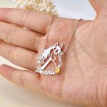 Personalised Hollow Horse Rose Sterling Silver Necklace with Name and Birthstone Dainty Jewellery Birthday Gift for Horse Lovers