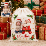 ersonalized 3D-Style Character Artwork Photo Canvas Drawstring Gift Bag with Initial and Name Christmas Gift for Boys Girls