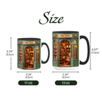 Personalized 3D-Effect Artwork Bookstore 11 oz 15 oz Ceramic Coffee Mug with Text Daily Drinking Birthday Gift for Book Lovers Bookworms