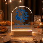 Personalized Happy Diwali Diya Calendula LED Acrylic Night Light with Text Family Name and Wooden Base Home Decor Religious Gift for Family Friends