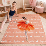 Personalized 3D-Effect Artwork Birth Flower Butterfly Ballet Girl Soft Throw Blanket with Name Home Use Birthday Gift for Ballet Lover