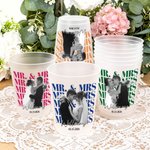 Personalized Mr Mrs Black and White Photo Frosted Plastic Cups with Name and Date Set of 10 Wedding Party Anniversary Gift for Couple
