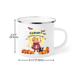 Taza esmaltada personalizada con personaje de dibujos animados de Halloween y nombre: regalo de Halloween para niños, ideal para tomar algo a diario