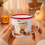 Taza esmaltada personalizada con personaje de dibujos animados de Halloween y nombre: regalo de Halloween para niños, ideal para tomar algo a diario