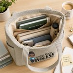 Borsa tote personalizzata in velluto a coste con personaggio animato, scritta e materia - Regalo di fine anno e compleanno per maestre e insegnanti