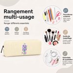 Trousse à crayons en velours côtelé personnalisée avec fleur de naissance et nom - Cadeau de rentrée pour enseignante