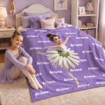 Personalized 3D-Effect Artwork Birth Flower Butterfly Ballet Girl Soft Throw Blanket with Name Home Use Birthday Gift for Ballet Lover