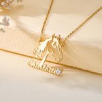 Personalised Hollow Horse Rose Sterling Silver Necklace with Name and Birthstone Dainty Jewellery Birthday Gift for Horse Lovers
