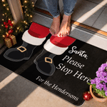 Personalised Santa Boots Please Stop Here Non-Slip Flannel Doormat with Text Christmas Winter Holiday Gift for Family Friends
