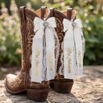 Personalised Western Cowboy Boot Rhinestone Laces Ribbon Bow Clip with Name Date Something Blue Wedding Bachelorette Party Gift for Bride
