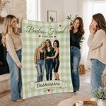 Personalized Illustration Photo Checked Pattern Soft Throw Blanket with Title and Name Bedroom Decor Birthday Anniversary Gift for Sisters Besties