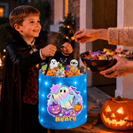 Gepersonaliseerde Halloween-spookpompoen LED-lampje-emmertas met naam – Halloween-cadeau voor ‘trick-or-treat’-activiteiten voor jongens en meisjes