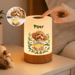 Personalisiertes Haustierfoto LED-Nachtlicht | mit Geburtsblumen & Namen | Touch-dimmbar | Geburtstag Geschenk für Tierliebhaber