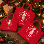Personalized 3D-Effect Artwork Christmas Theme Cartoon Photo Large Jute Tote Bag with Name Christmas Party Gift for Kids Family Friends