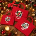 Personalised Christmas Cartoon Character  Large Jute Tote Bag with Name and Initial Christmas Party Gift for Kids