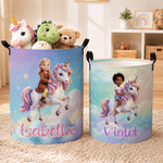 Personalized Fantasy Unicorn Cartoon Character Photo Large Capacity Storage Laundry Basket with Name Room Decor Birthday Gift for Kids Kids