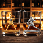 Personalized 3D-Effect Artwork Baseball Batter Pitcher Pattern 10 oz Rock Whisky Glass with Name and Number Anniversary Gift for Man Baseball Lover