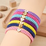 Personalized Heart Initials Adjustable Rope Bracelet Set of 2 with Text and Card Back to School Birthday Gift for Mom Daughter