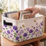 Personalized Birth Flower Design Name Large Capacity Reusable Basket with Handle Daily Use Storage Birthday Gift for Friends Family