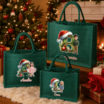 Personalised Christmas Cartoon Character  Large Jute Tote Bag with Name and Initial Christmas Party Gift for Kids