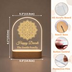 Personalized Happy Diwali Diya Calendula LED Acrylic Night Light with Text Family Name and Wooden Base Home Decor Religious Gift for Family Friends