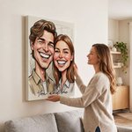 Personalisierter Fotoleinwanddruck im Comic-Stil für Paare mit Text | Romantische Wanddeko | Geschenk zum Jahrestag & Geburtstag für Paare