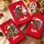 Personalized 3D-Style Artwork Character Photo Santa Hat 100% Cotton Napkin with Name and Initial Table Decor Christmas Gift for Family Friends