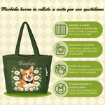 Borsa tote capiente in velluto a coste personalizzata con foto, fiore di nascita e nome - Regalo di compleanno per amanti degli animali