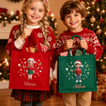 Personalized 3D-Effect Artwork Christmas Theme Cartoon Photo Large Jute Tote Bag with Name Christmas Party Gift for Kids Family Friends