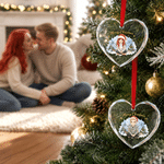 Personalised Watercolor String Lights Cartoon Photo Heart Round Christmas Ornament with Name Christmas Gift for Family Friends Pet Owners