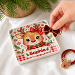 Personalized Winter Christmas Theme Cartoon Animal Ceramic Jewellery Dish with Name Home Decor Christmas Gift for Girls Kids