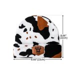 Personalised Cow Print Unisex Knitted Beanie Hat with Highland Cow and Name PU Leather Patch Winter Accessory Birthday Gift for Highland Cow Lover