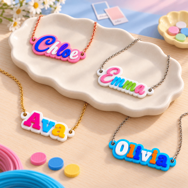 Personalized Multicolor 3D Printed Name Necklace, Colorful Letter Pendant Necklace, Birthday/Christmas Gift for Girls/Kids/Teens/Women