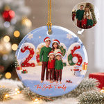 Décoration personnalisée en céramique avec effet 3D : illustration de famille, photo de famille, paysage enneigé et texte. Décoration d’intérieur, cadeau de Noël pour la famille et les amis
