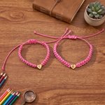 Personalized Heart Initials Adjustable Rope Bracelet Set of 2 with Text and Card Back to School Birthday Gift for Mom Daughter