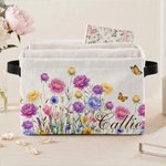 Personalized Birth Flower Design Name Large Capacity Reusable Basket with Handle Daily Use Storage Birthday Gift for Friends Family