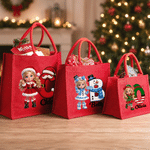 Personalised 3D-Effect Art Cartoon Character Photo Red Jute Tote Bag with Name and Initial Christmas Eve Party Gift for Girls Boys