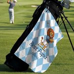 Personlig golfhandduk med tecknade djurmotiv, diamantmönster och snabbtorkande, med namn – för daglig användning, födelsedagspresent till golfentusiaster