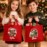 Personalised Christmas Cartoon Character  Large Jute Tote Bag with Name and Initial Christmas Party Gift for Kids