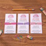 Personalized Heart Initials Adjustable Rope Bracelet Set of 2 with Text and Card Back to School Birthday Gift for Mom Daughter