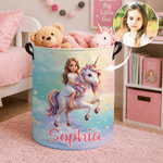 Personalized Fantasy Unicorn Cartoon Character Photo Large Capacity Storage Laundry Basket with Name Room Decor Birthday Gift for Kids Kids