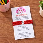 Personalized Heart Initials Adjustable Rope Bracelet Set of 2 with Text and Card Back to School Birthday Gift for Mom Daughter