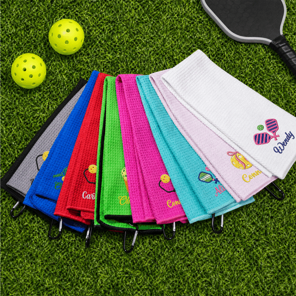 Personalized Embroidered Pickleball 100% Cotton Super Absorbent Waffle Sports Towel with Name Birthday Gift for Pickleball Players