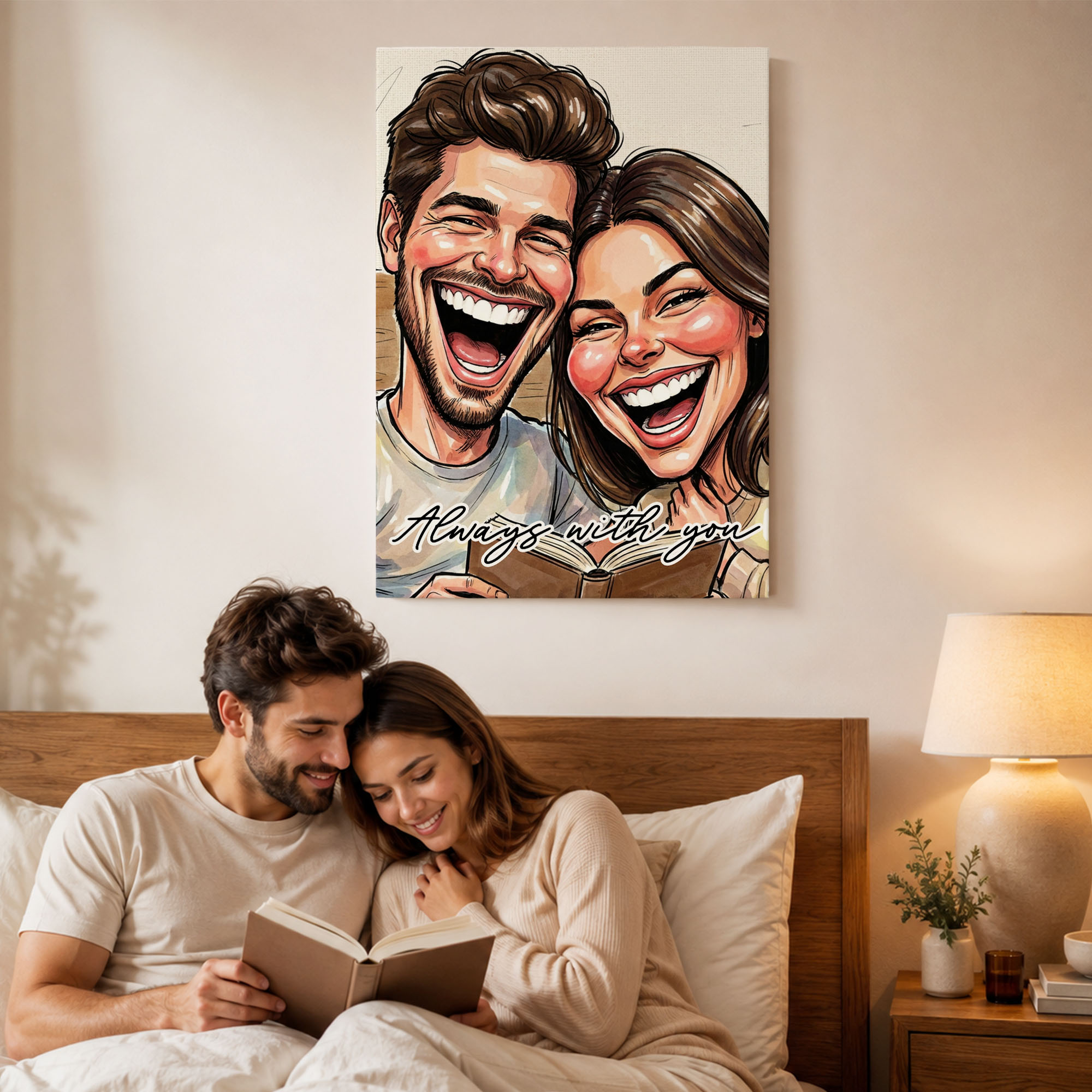 Cuadro personalizado en lienzo con foto estilo cómic de pareja con texto regalo romántico de aniversario o cumpleaños